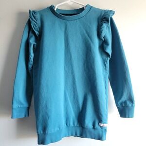Ruffle Butts Girl's Size 6 Teal Blue Flutter Long Sleeve Sweatshirt Tunic Cotton